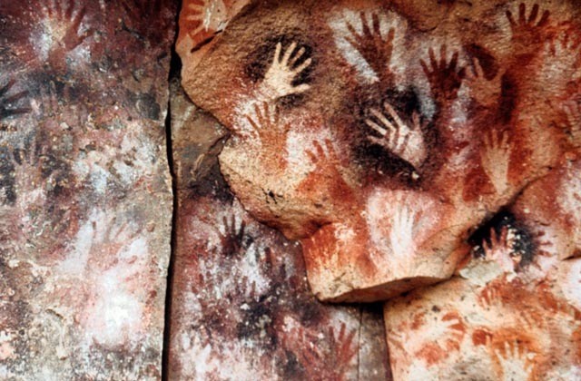 Composition cave paintings of the hands