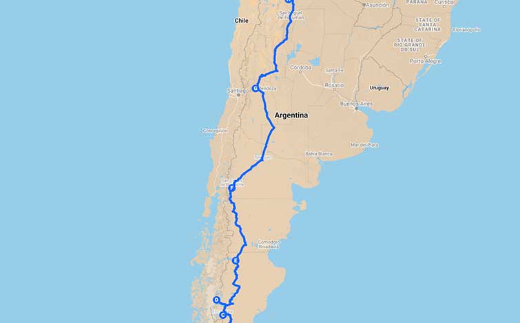 Route 40 Ruta 40 Argentina Travel Distances In Km And Maps Patagonline
